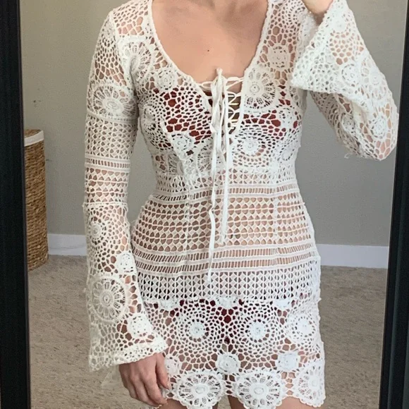 white christmas dresses Prairie Crochet Frill Dress White main image 1